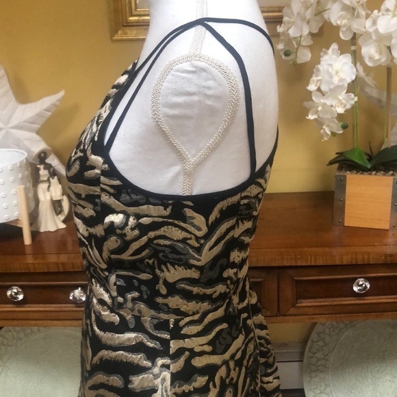 Design Lab (Lord& Taylor) Black/ Gold Animal Print Jacquard Cocktail Dress Sz S - Picture 9 of 16